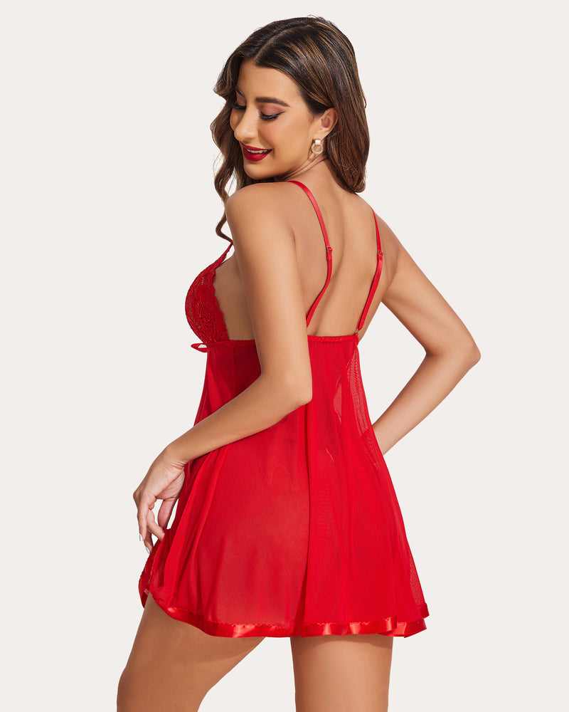 Floral Print Lace Babydoll Mesh Lingeries