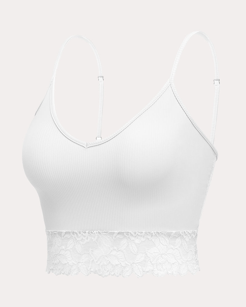Lace V Neck Spaghetti Strap Ribbed Tank Top
