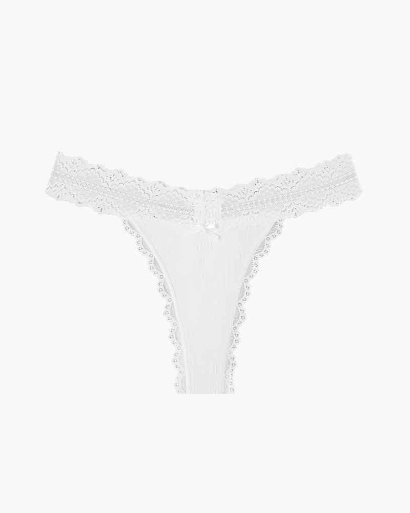 Lace Waist Thongs Ribbed T Back Panties