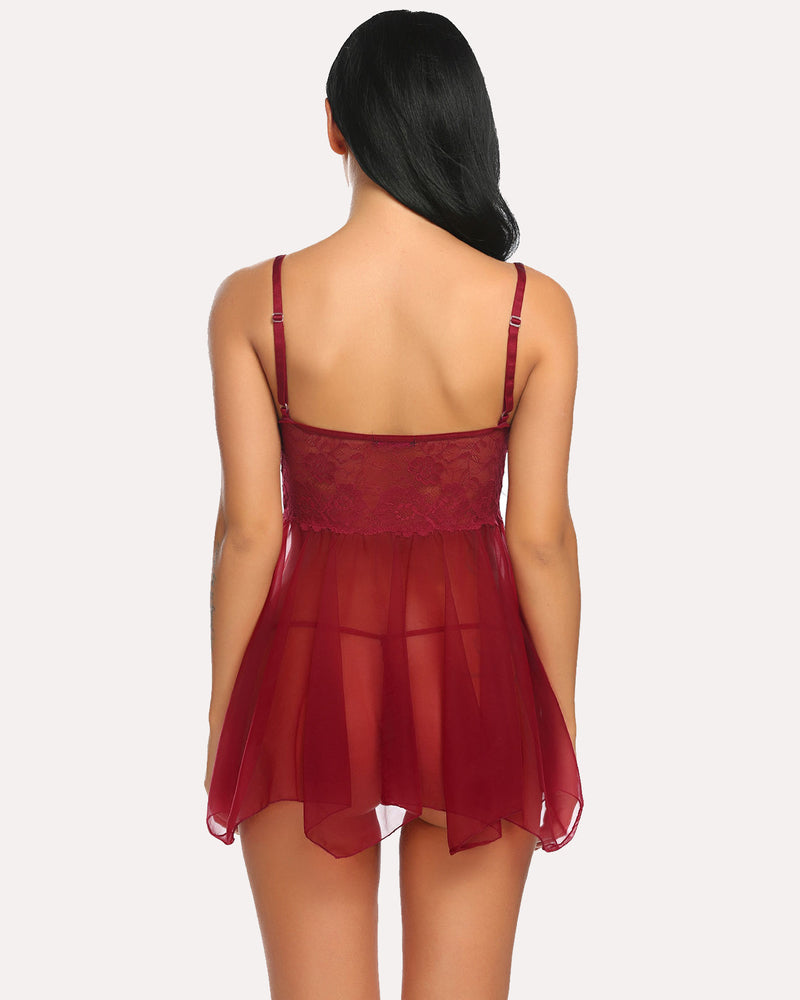 Heart Print Babydoll Lace Nightgown