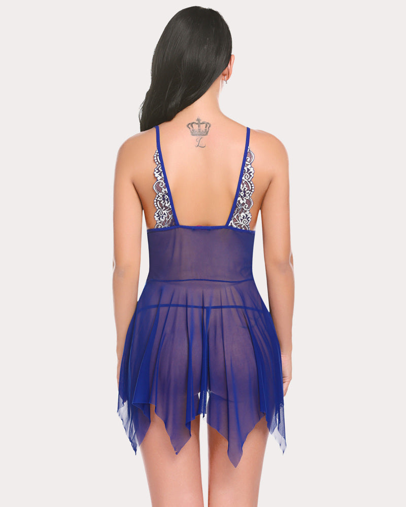 Babydoll cu inchidere din dantela cu gat in V