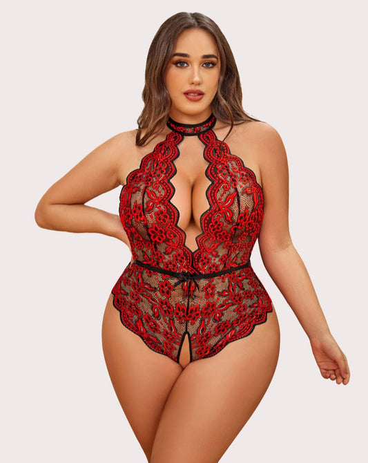 Body superb cu imprimeu cu dantela de marime plus