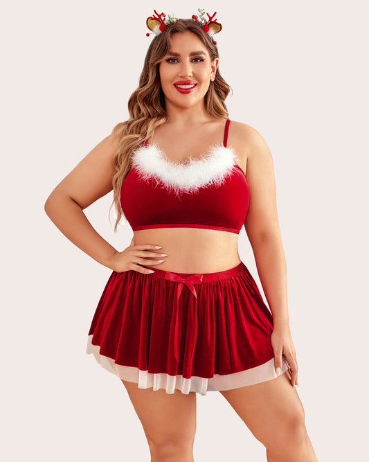 Set de costum de Moș Crăciun Babydoll de mărime Plus