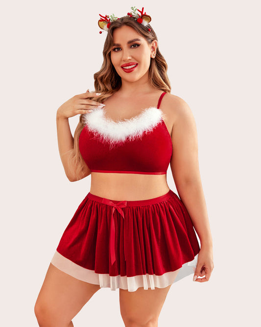 Set de costum de Moș Crăciun Babydoll de mărime Plus