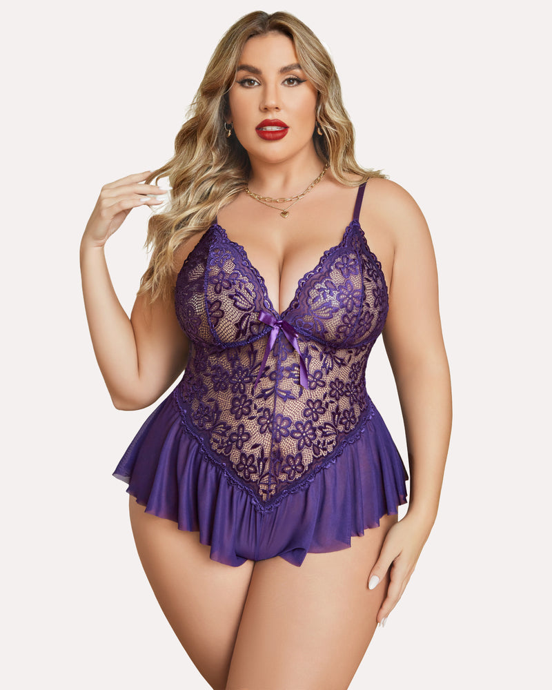Body Dimensiune Plus Lace Teddy One Piece