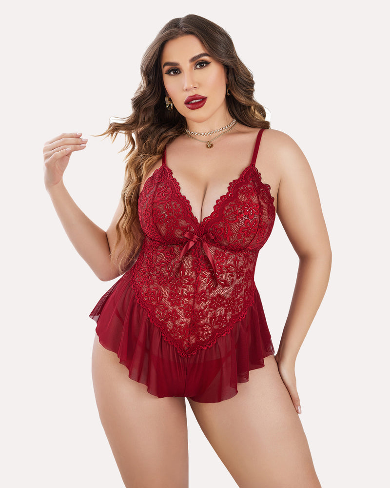 Body Dimensiune Plus Lace Teddy One Piece