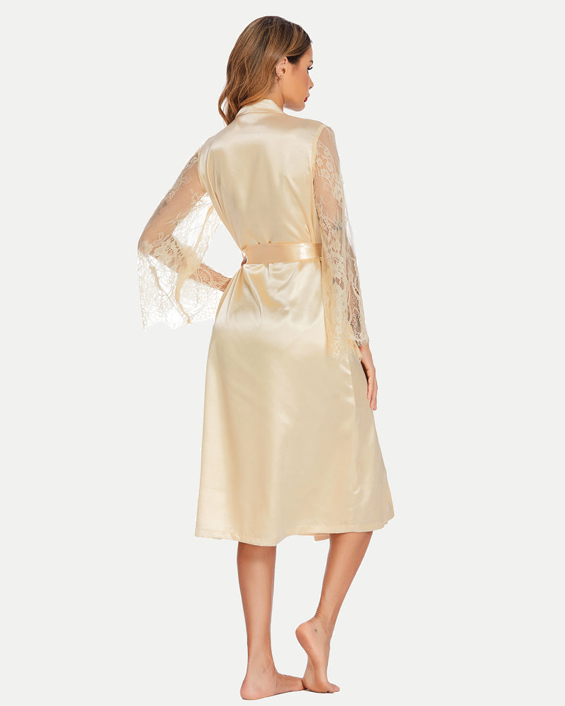 Floral Lace Kimono Robe Long Sleeves Nightwear