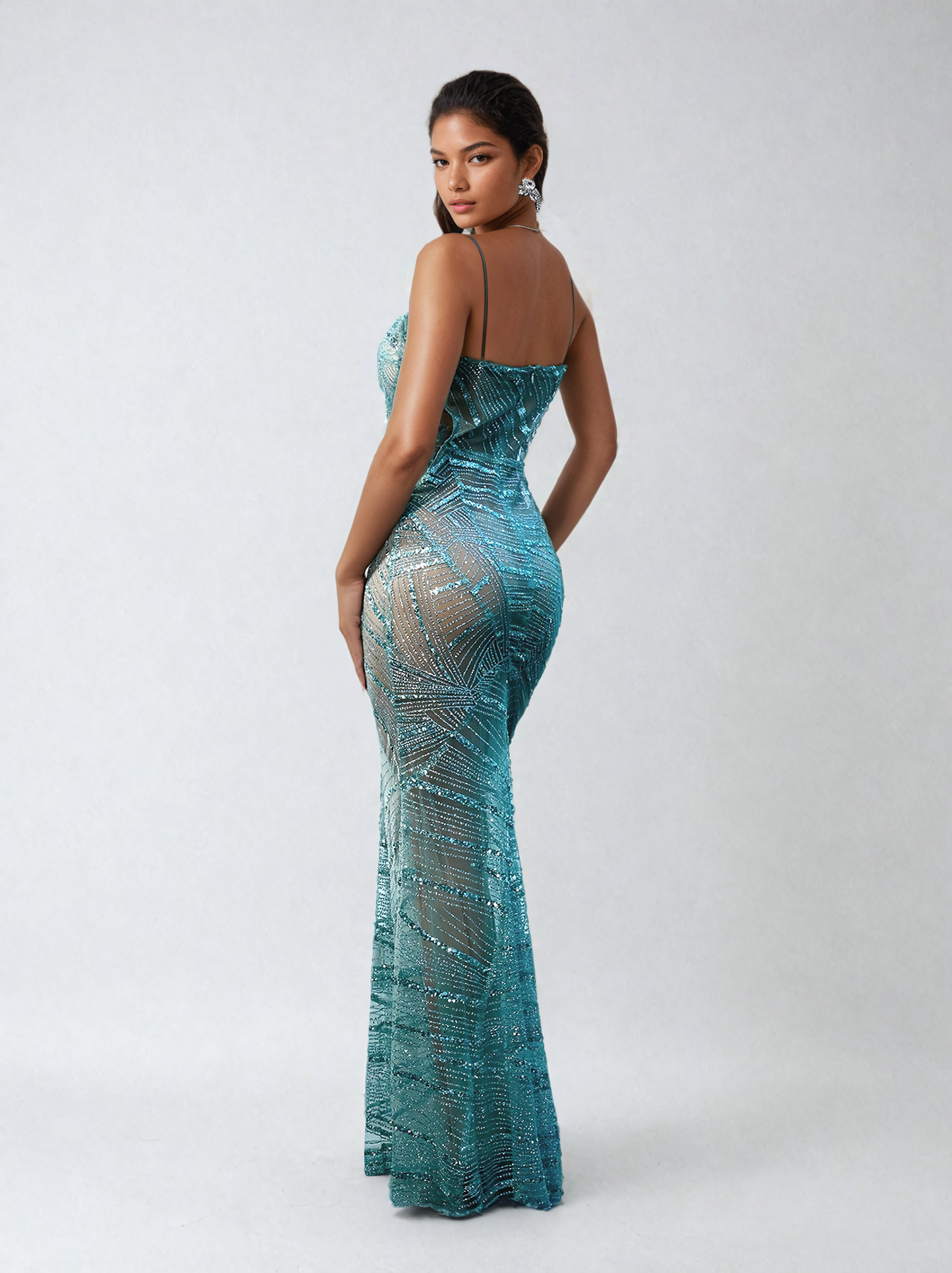 Cynthia Spaghetti Sequin Patchwork Maxi Dress