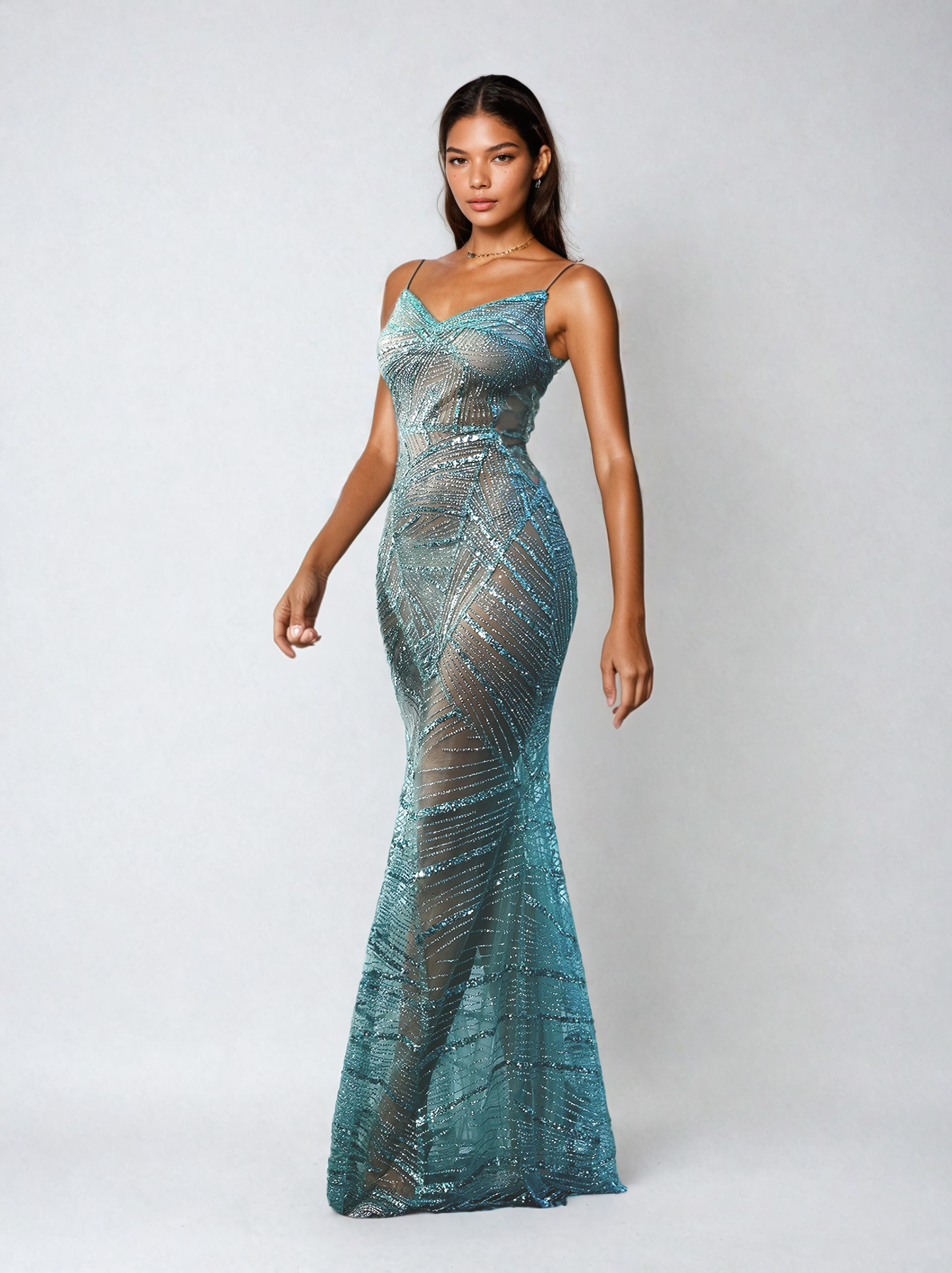 Cynthia Spaghetti Sequin Patchwork Maxi Dress