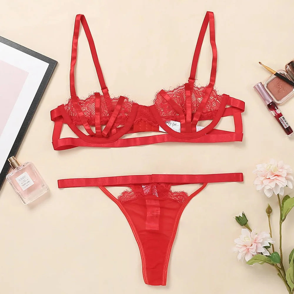 Ellolace Lingerie Set Women's Underwear Set Push up Hollow Out Bra Set Transparent Bralette Erotic Lingerie Female Underwear Set