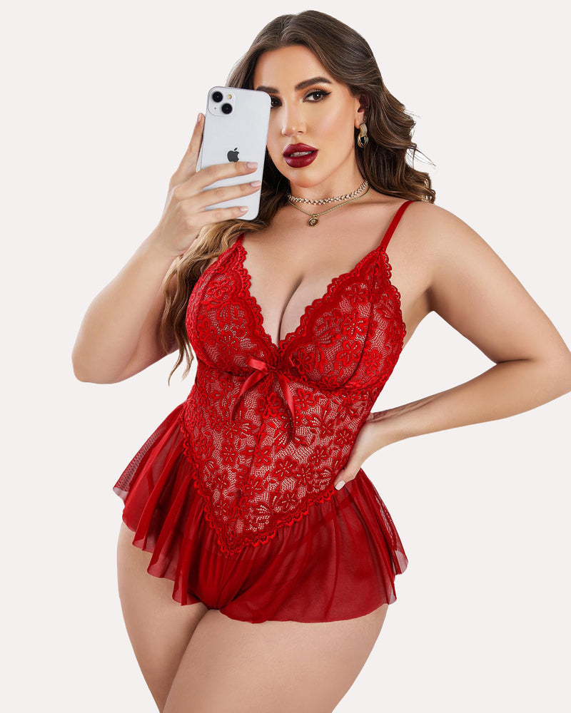 Body Dimensiune Plus Lace Teddy One Piece
