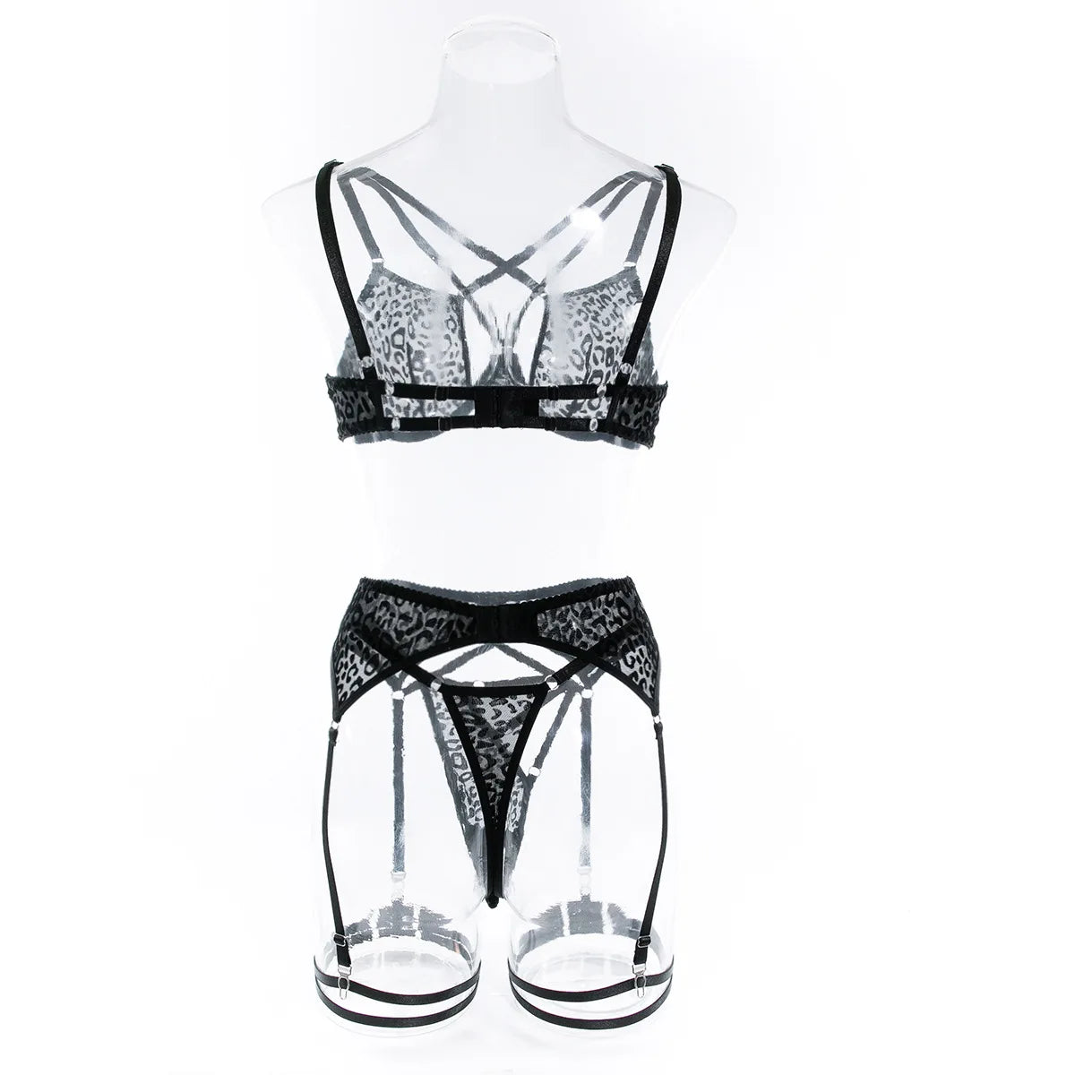 Ellolace Leopard Velvet Lingerie Sensual Cross Bra Kit Push Up See Through Sexy Outfits Sissy Exotic Sets Fancy Bilizna Set