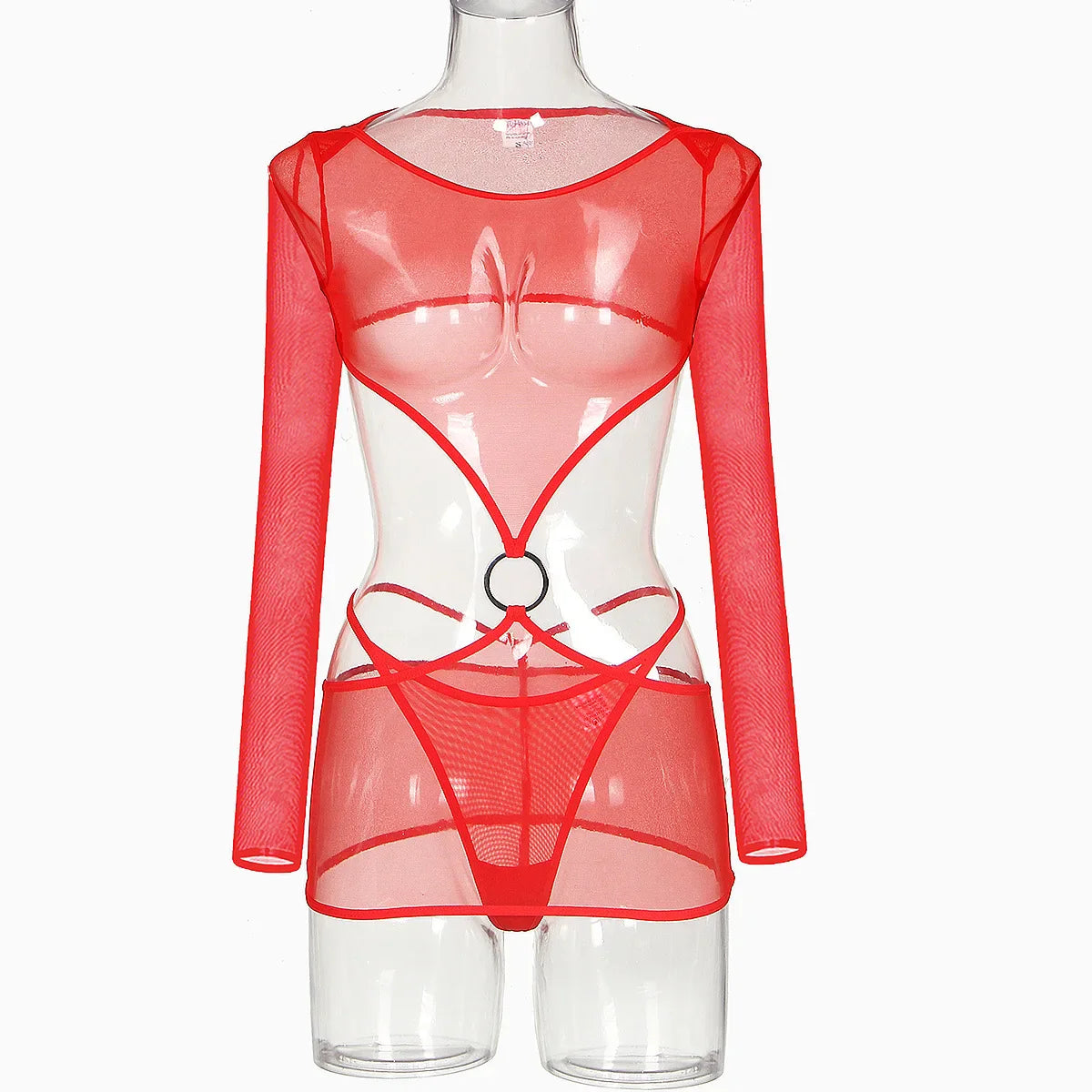 Sensual Lingerie Transparent Babydoll Sheer Mesh Cutout Waist Dress Hot Porn Outfit Uncensored Tulle Erotic Costume