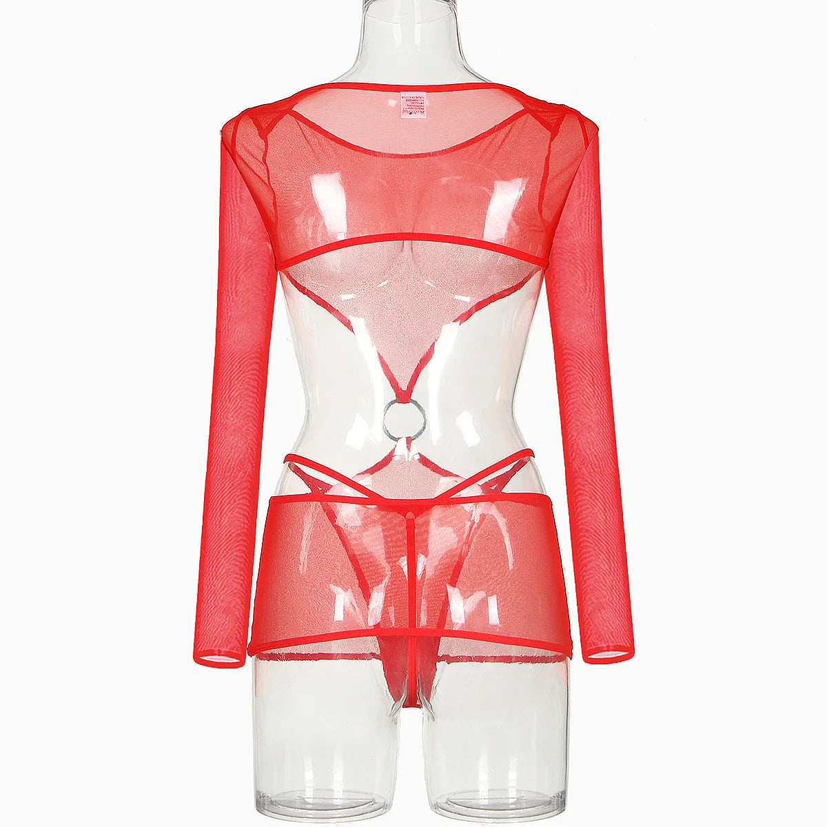Sensual Lingerie Transparent Babydoll Sheer Mesh Cutout Waist Dress Hot Porn Outfit Uncensored Tulle Erotic Costume