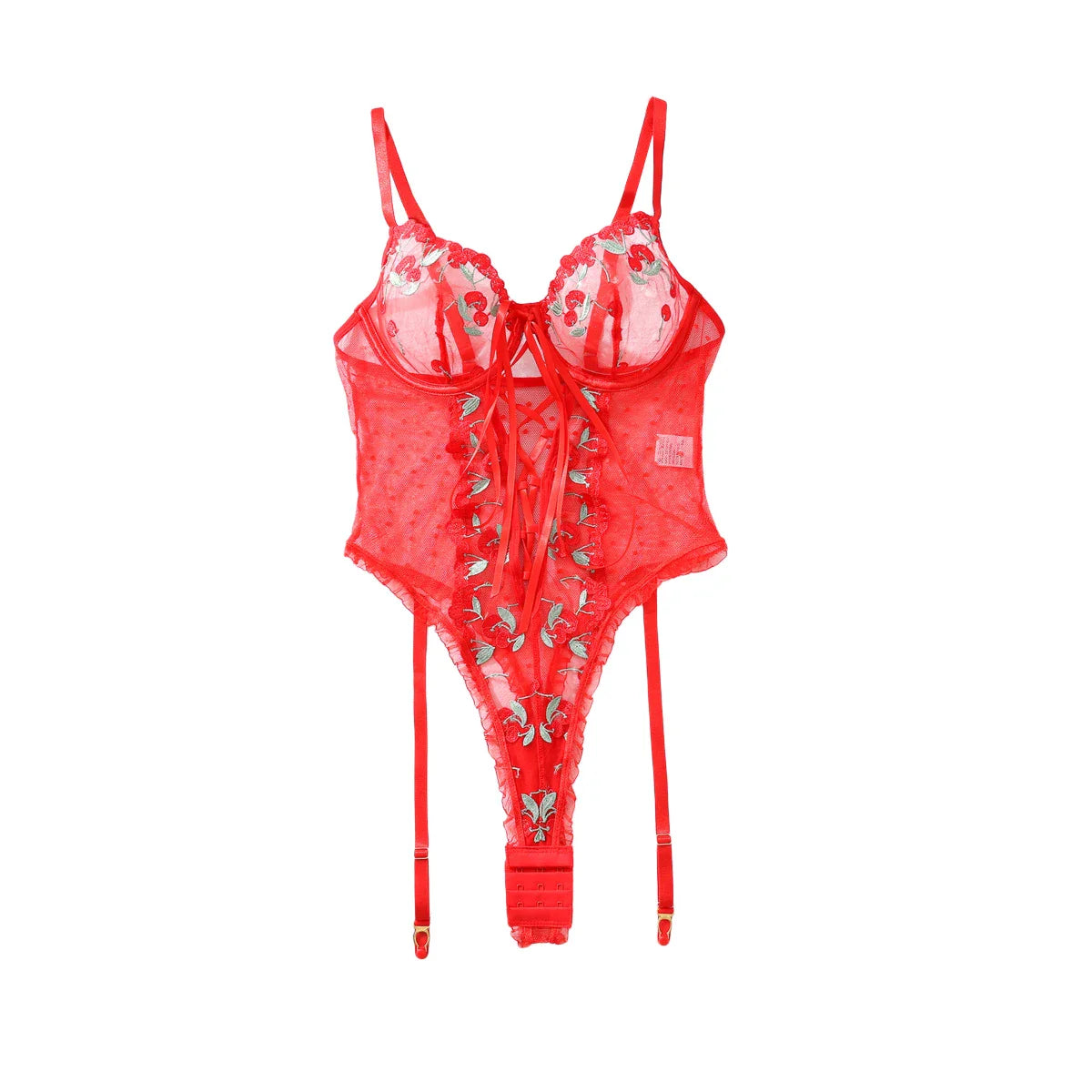 Ellolace Valentine Bodysuit Lingerie Red Lace Body Sissy Open Crotch Hot Sexy Adult Womens Clothing Fancy Floral Lace Up Tights