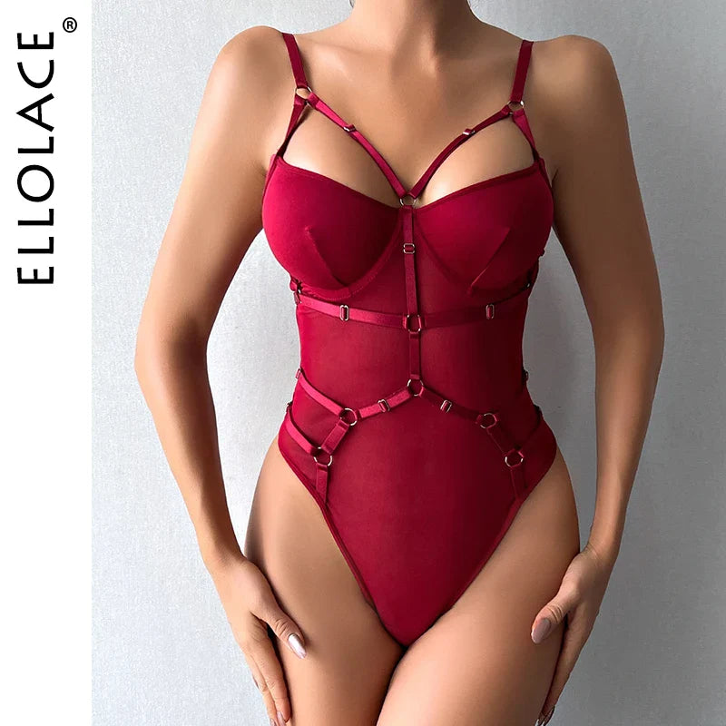 Lace Bodysuit With Garter See Through Bodycon Tops Mesh Seamless One Piece Fantasy Elegant Sexy Lingerie Teddy
