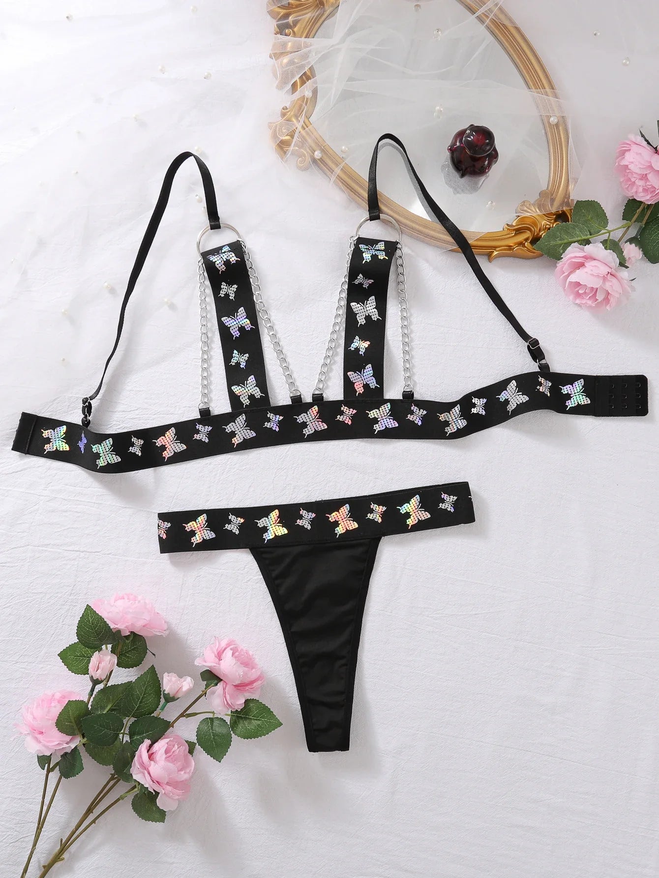 Butterfly Print Porn Erotic Lingerie Hollow Sexy Costume Sissy Underwear Fantasy Uncensored Hot Sex Bra Sets