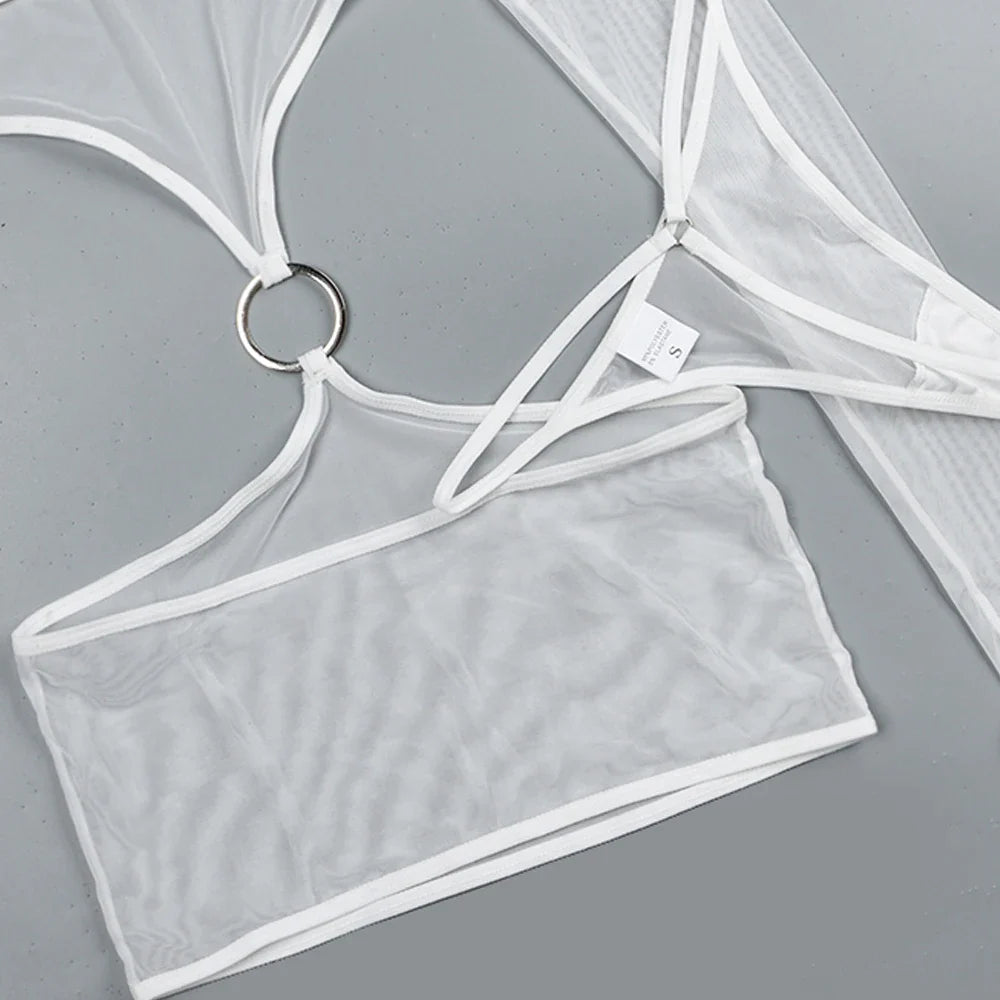 Sensual Lingerie Transparent Babydoll Sheer Mesh Cutout Waist Dress Hot Porn Outfit Uncensored Tulle Erotic Costume