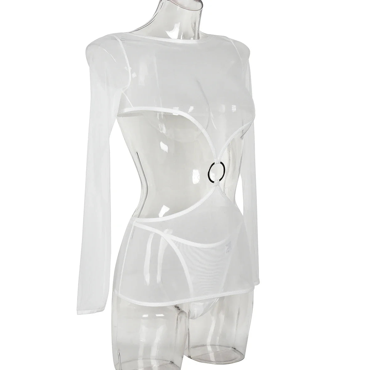 Sensual Lingerie Transparent Babydoll Sheer Mesh Cutout Waist Dress Hot Porn Outfit Uncensored Tulle Erotic Costume
