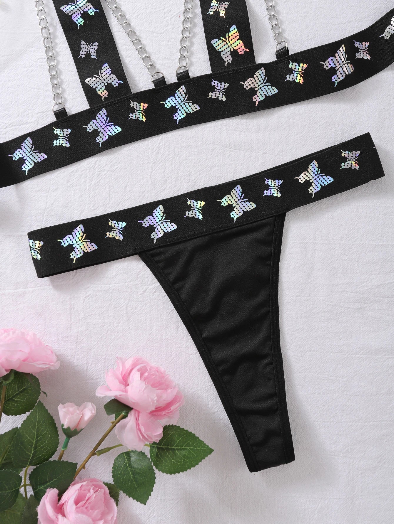 Butterfly Print Porn Erotic Lingerie Hollow Sexy Costume Sissy Underwear Fantasy Uncensored Hot Sex Bra Sets
