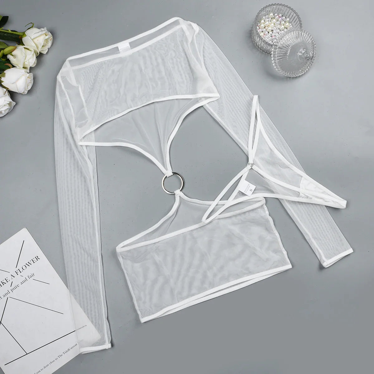 Sensual Lingerie Transparent Babydoll Sheer Mesh Cutout Waist Dress Hot Porn Outfit Uncensored Tulle Erotic Costume