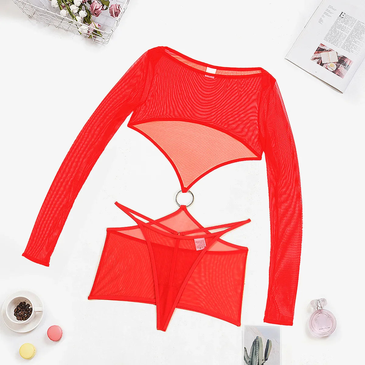 Sensual Lingerie Transparent Babydoll Sheer Mesh Cutout Waist Dress Hot Porn Outfit Uncensored Tulle Erotic Costume