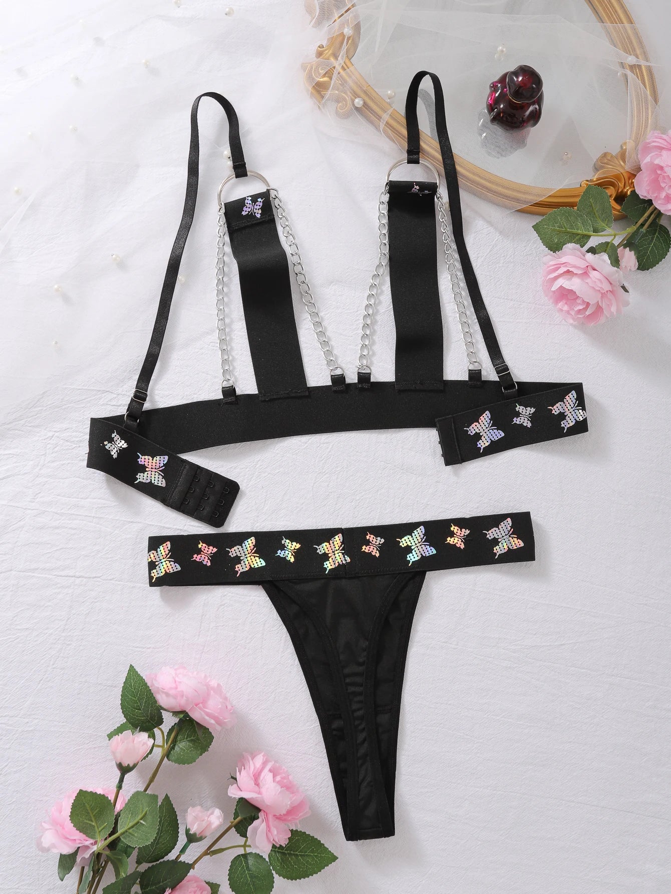 Butterfly Print Porn Erotic Lingerie Hollow Sexy Costume Sissy Underwear Fantasy Uncensored Hot Sex Bra Sets