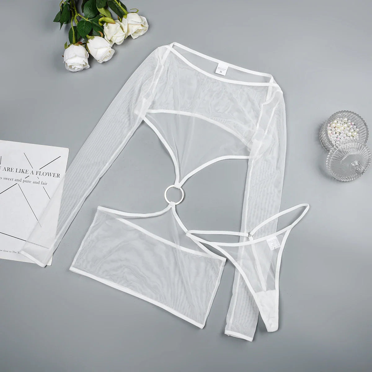 Sensual Lingerie Transparent Babydoll Sheer Mesh Cutout Waist Dress Hot Porn Outfit Uncensored Tulle Erotic Costume