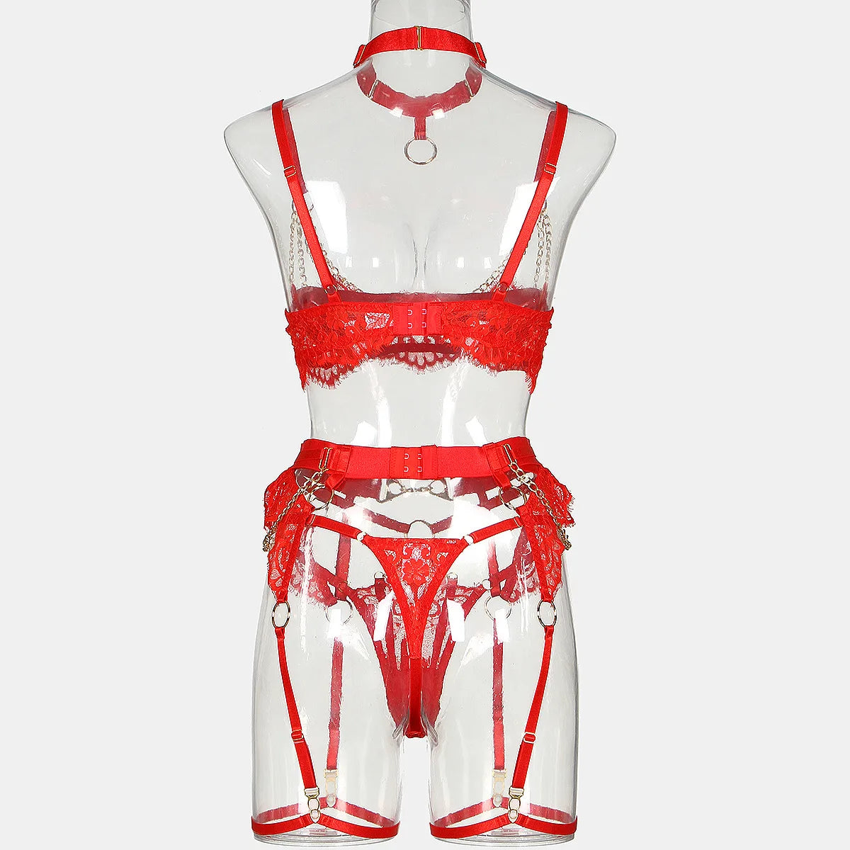 Fancy Lingerie Luxury Lace Push Up Half Cup Bra With Chain Hot Sexy Red Delicate Underwear Valentine Sissy Intimate