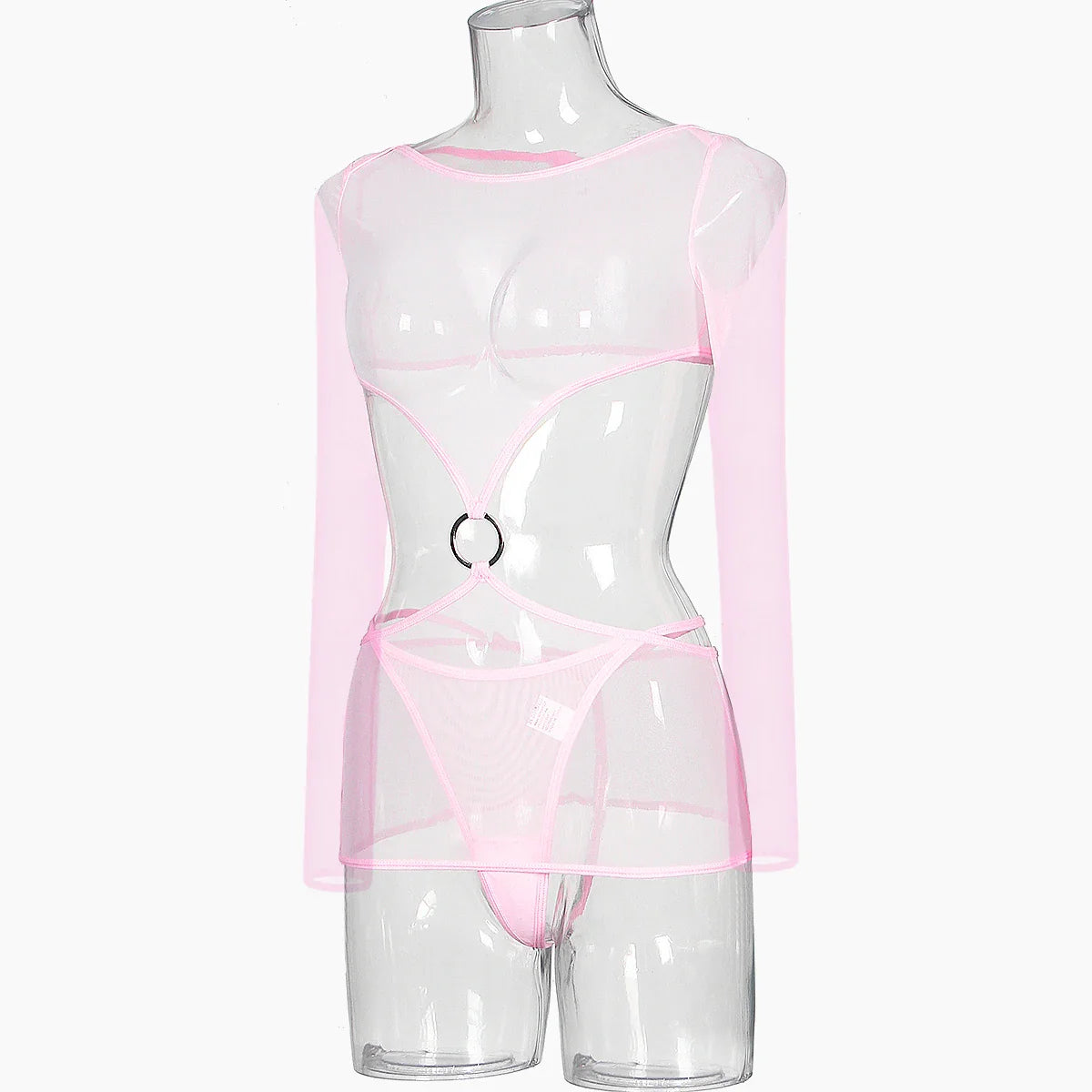Sensual Lingerie Transparent Babydoll Sheer Mesh Cutout Waist Dress Hot Porn Outfit Uncensored Tulle Erotic Costume