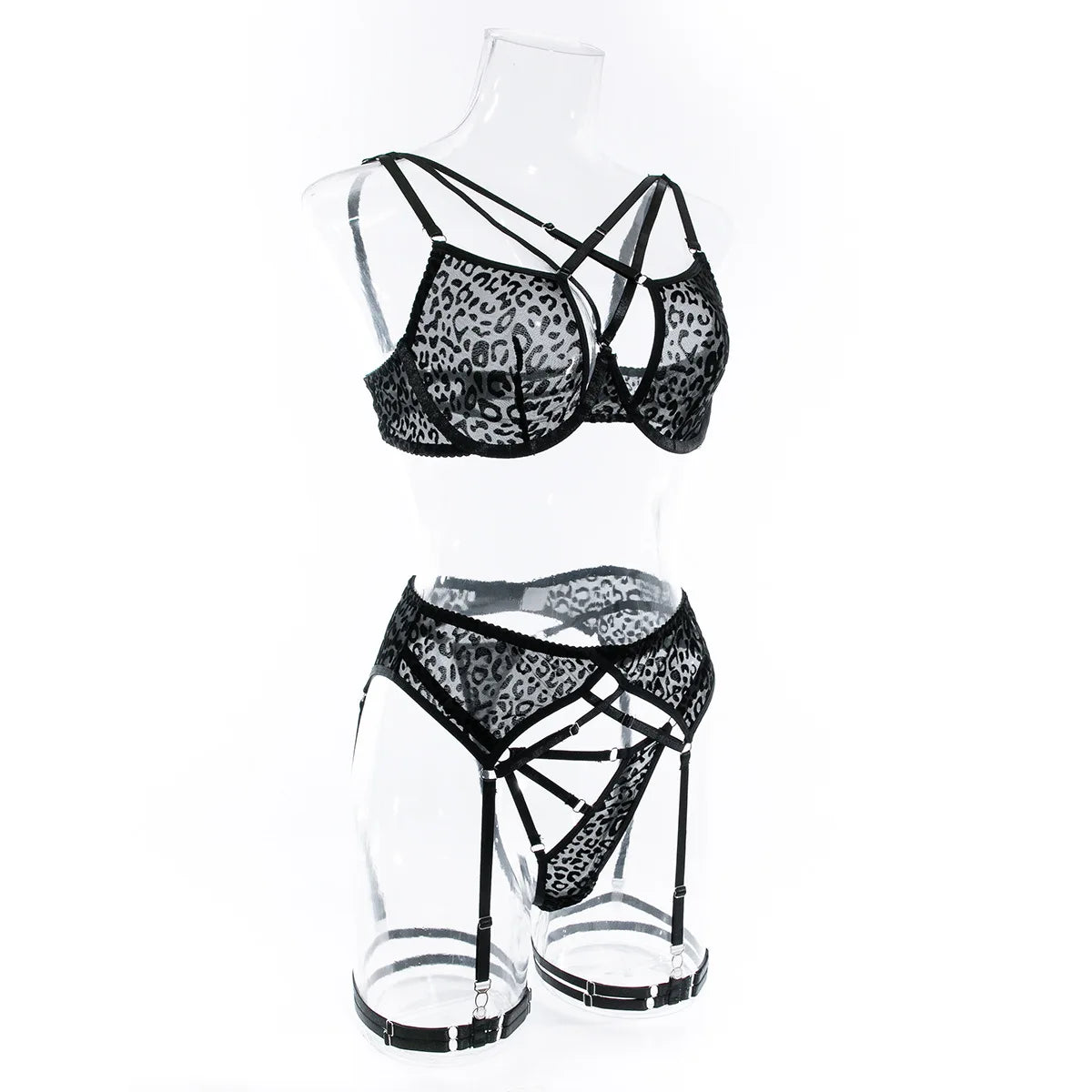 Ellolace Leopard Velvet Lingerie Sensual Cross Bra Kit Push Up See Through Sexy Outfits Sissy Exotic Sets Fancy Bilizna Set