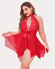 Plus Size Floral Lace High Waist Teddy Babydoll