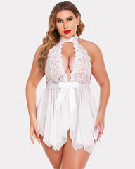 Plus Size Floral Lace High Waist Teddy Babydoll