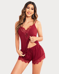 Love Heart Lace Trim Pajama Set