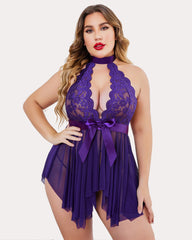 Plus Size Floral Lace High Waist Teddy Babydoll