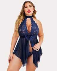 Plus Size Floral Lace High Waist Teddy Babydoll