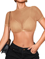 See Through Short Sleeve Shirt with Bra