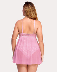 Plus Size Snap Crotch V Neck Lace Nighty