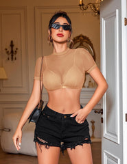 See Through Short Sleeve Shirt with Bra