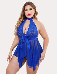 Plus Size Floral Lace High Waist Teddy Babydoll