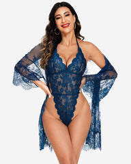 2 Piece Set Lace Kimono Robe with Lace Teddy