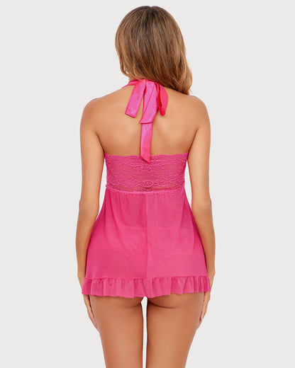 Open Front Halter Lace Babydolls