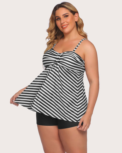 Zestaw tankini w paski retro marynarskie w kropki