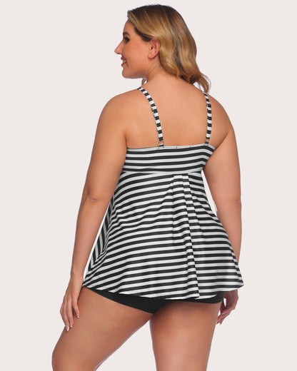 Zestaw tankini w paski retro marynarskie w kropki