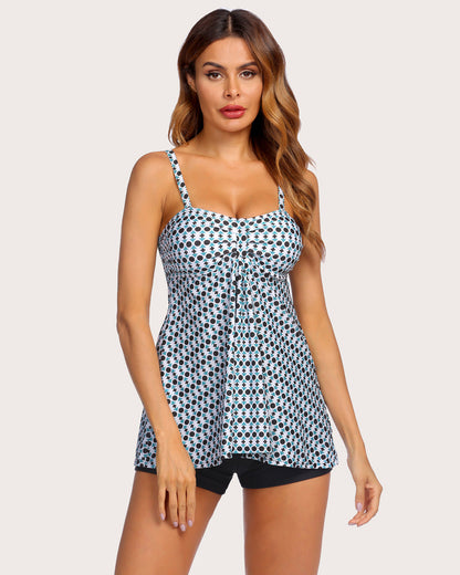 Zestaw tankini w paski retro marynarskie w kropki