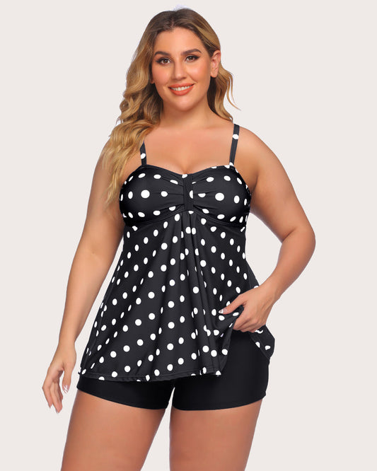 Zestaw tankini w paski retro marynarskie w kropki