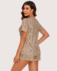 Leopard Print Shorts Pajama Set