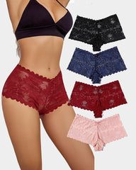 4 Pcs Floral Lace Panties High Waist Panty