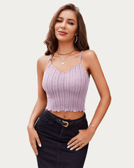 Crop Top cu decolteu în V Tricot cu nervuri