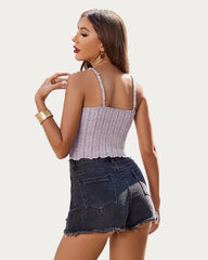 Crop Top cu decolteu în V Tricot cu nervuri